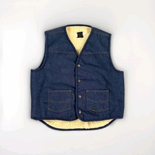 Vintage Sears Roebuck Mens Large Blue Denim Sherpa Lined Western Vest 70s 80s