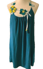 Matty M Women's-L  Floral Applique Top or Dress Silk Turquoise Fairy SALE