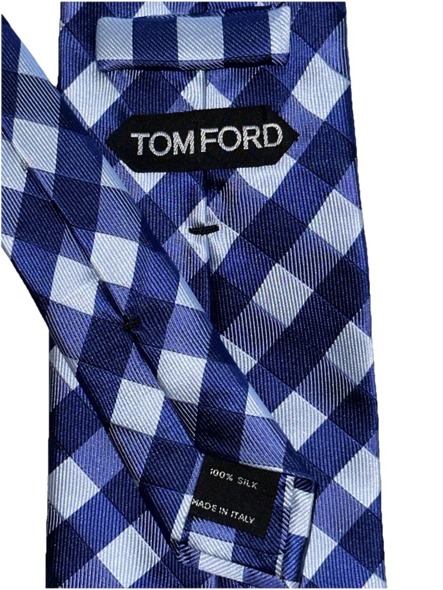 $250 NWOT TOM FORD Navy Blue Giant Gingham check 3.9