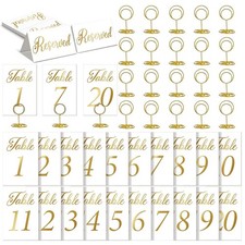 Gold Wedding Table Numbers 1-20 with Place Cards and Holders for Wedding, Ann...