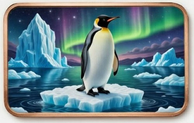 #ad 2026 Northern Nights Penguins 5 oz Copper Colorized Art Bar in Capsule $37.95