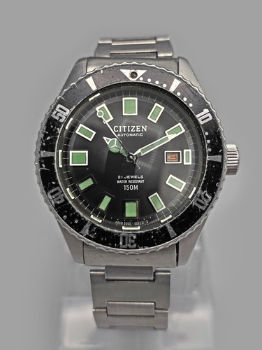 Citizen Challenge Diver 62-6198 Automatic 21J 150M Black Dial Japan Watch VTG