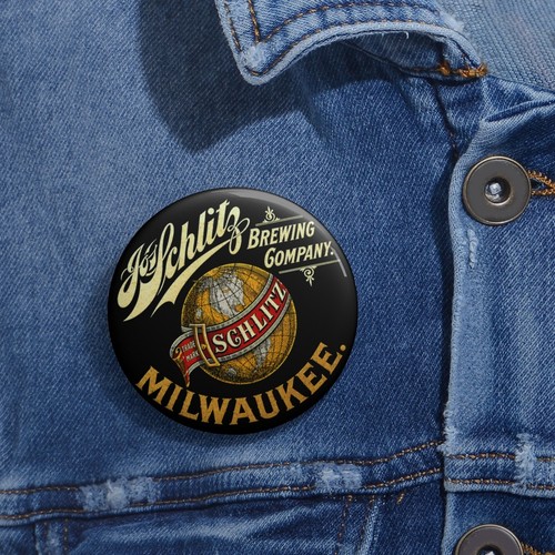 Schlitz Brewing Milwaukee Globe Pre Prohibition Beer Vintage Style Pin Button - 第 2/2 張圖片