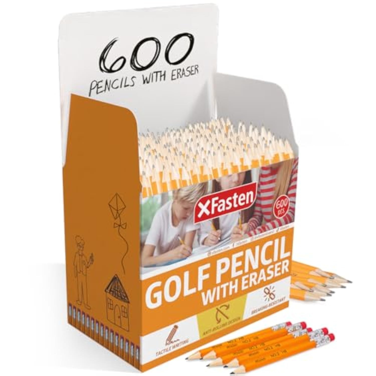Xfasten 600-Pack Presharpened #2 HB Golf Pencils with Erasers 3.5 Inch Bulk-image