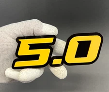 Set of (2) 5.0 Car Emblem Badges Racing Aggressive Yellow on Black Fender Badges