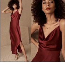 NEW BHLDN CALI SATIN CHARMEUSE MIDI DRESS IN DARK RED Size 2