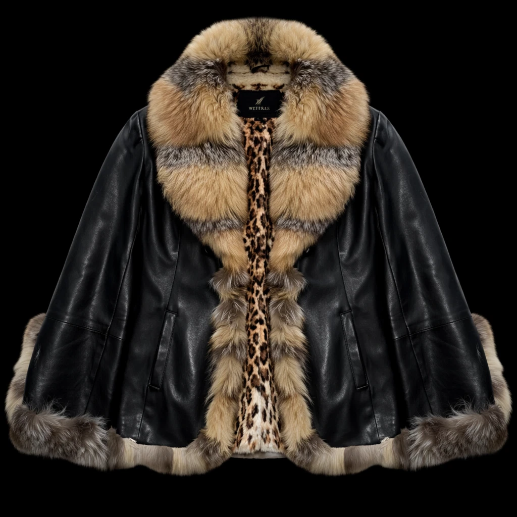 vintage leather jacket with fur collar Y2K Glamour
