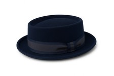 Balke Hut Pork Pie Wollfilzhut mit Ripsband Künstlerhut marineblau Damenhut hat