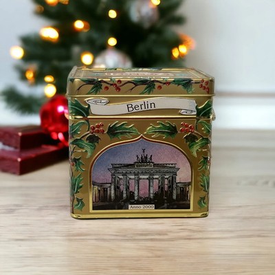 Vintage Lambertz German Cookie Tin Music Box Plays Jingle Bells