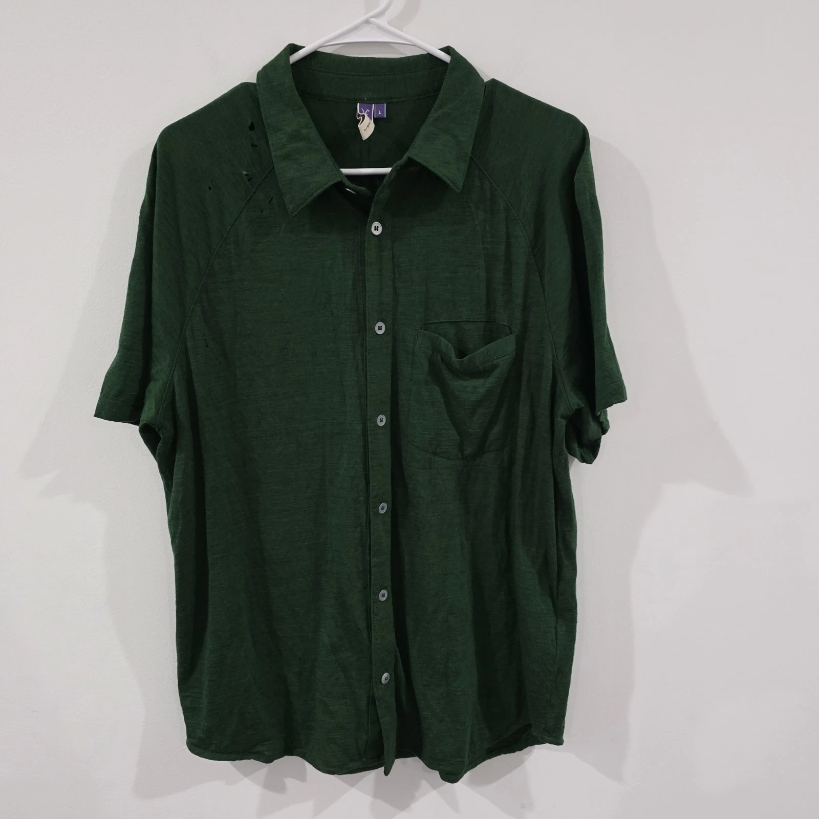 Ibex Mens Button Up Polo Shirt Size Large Merino Wool Base Layer Flawed Zque