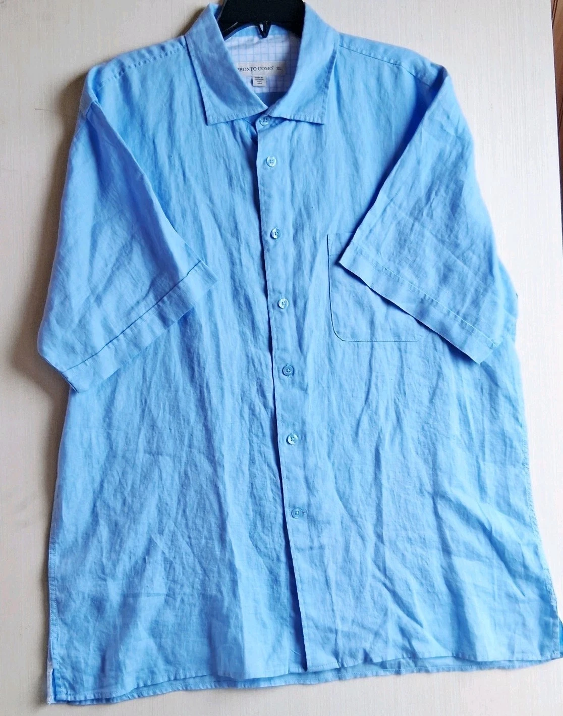 Two Pronto Uomo Classic Fit Short-Sleeve Men Yellow And A Blue 100% Linen XL
