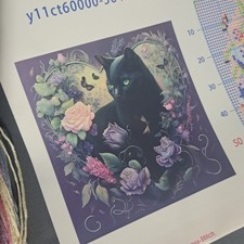 NEW Black Cat Flowers Pre Stamped Cross Stitch Floral Cat Butterfly