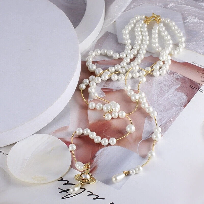 Vivienne Westwood White Broken Pearl Strand Drop Gold Necklace Choker Chain - Image 2 of 4