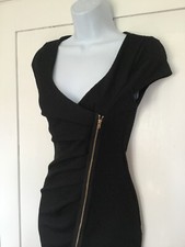 Lipsy Black Ruched Bodycon Wiggle Dress Zip Evening Party UK 8