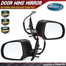 Pair Electric Door Wing Mirror for Nissan Micra 2010-2017 Power Fold Gloss Black
