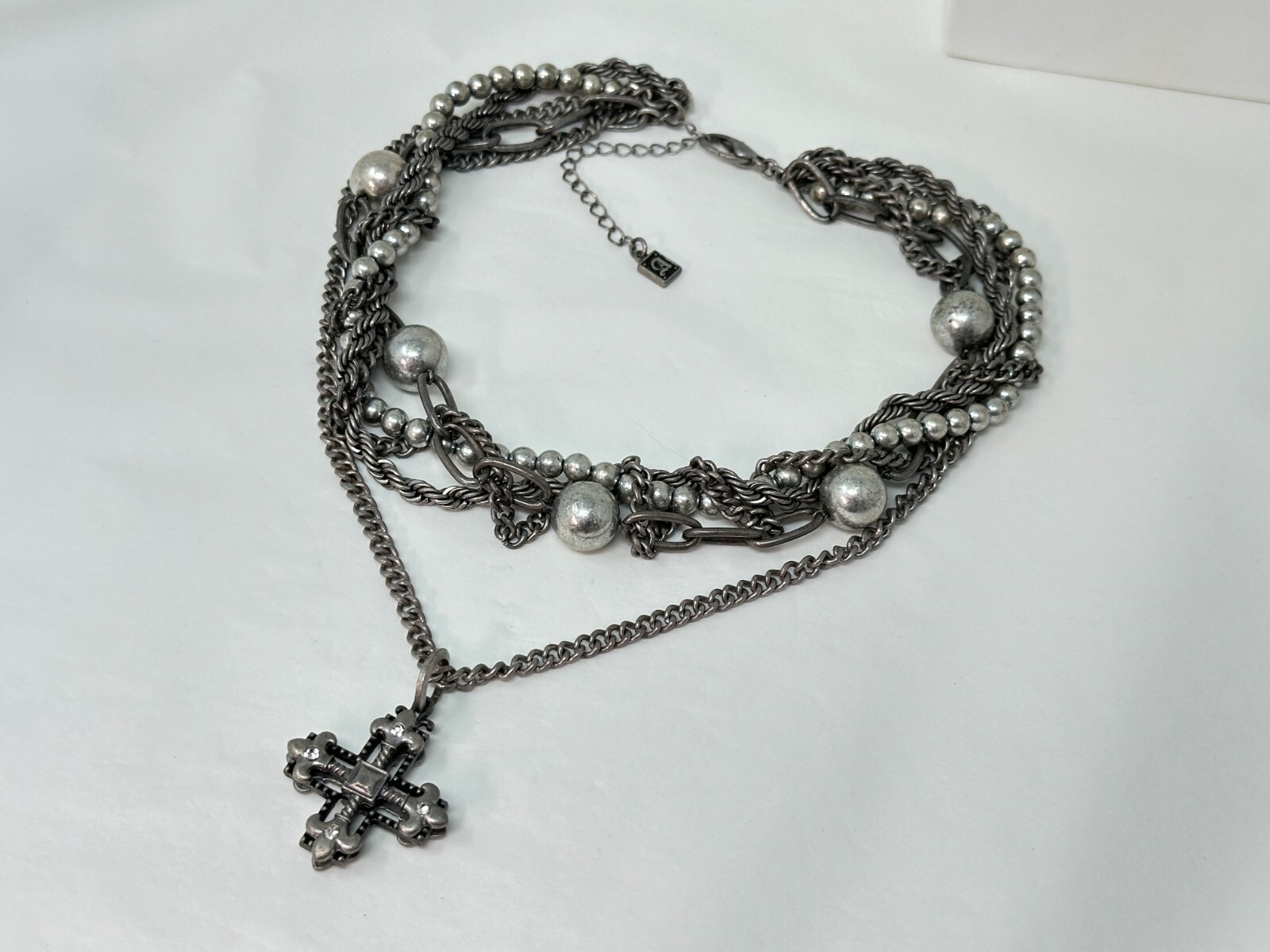 Signed A Silvertone Multistrand Chain Rhinestone … - image 6