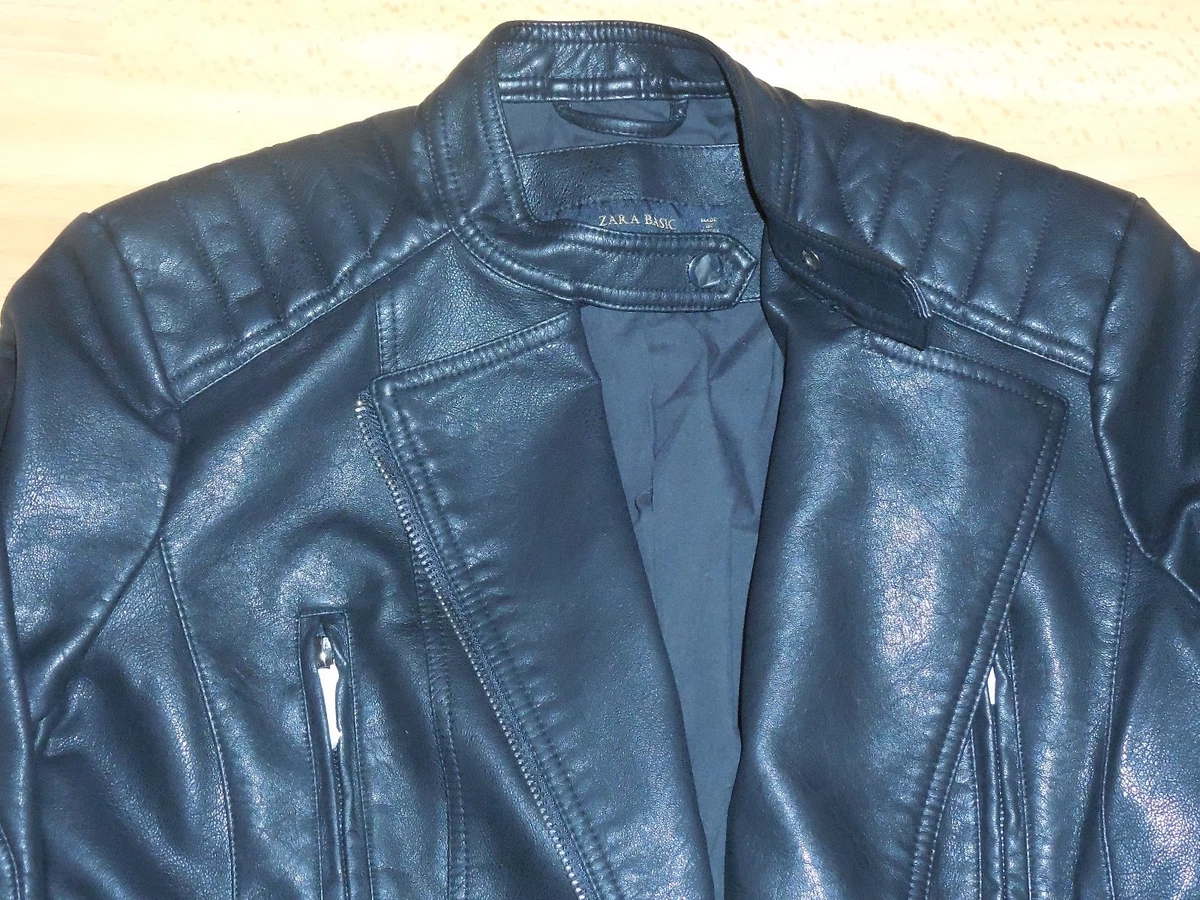 Neuf ZARA VESTE blouson SAHARIENNE SIMILI CUIR NOIR Taille 40 L