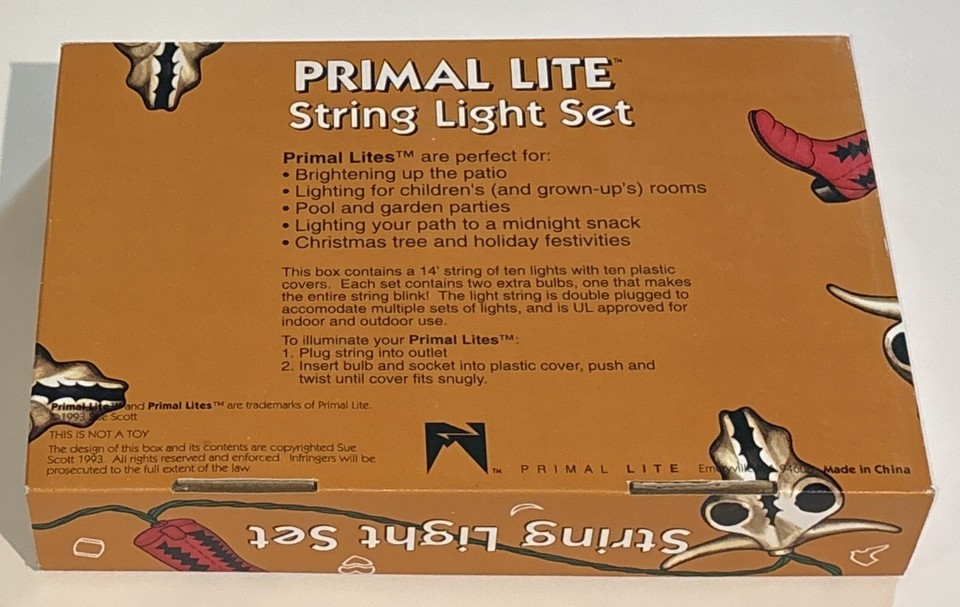 Lot (10) Skull Head/Boots 1993 Primal Lite 14’ Patio String Light Set