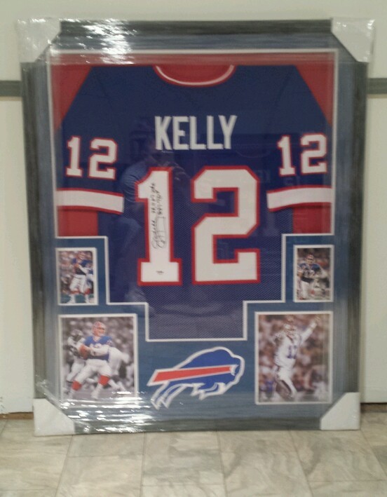 JIM KELLY AUTOGRAPHED BUFFALO BILLS JERSEY CUSTOM FRAMED. INSCRIPTION PSA COA 