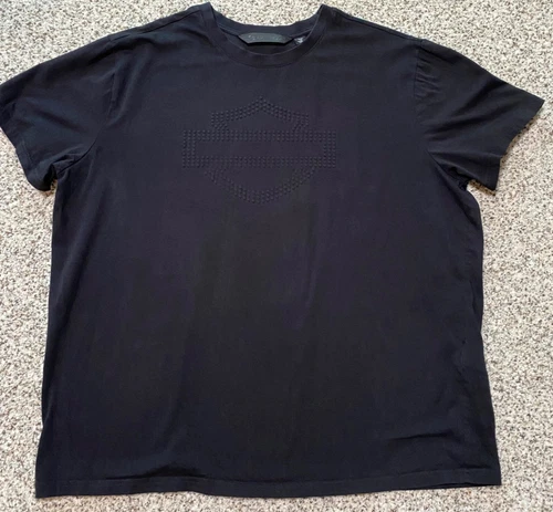 HARLEY DAVIDSON Black Label Embosses Open Bar Shield Short Sleeve Shirt Slim XL