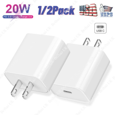 1/2-Pack USB C Wall Charger For iPhone iPad Samsung Charging Power Adapter Block
