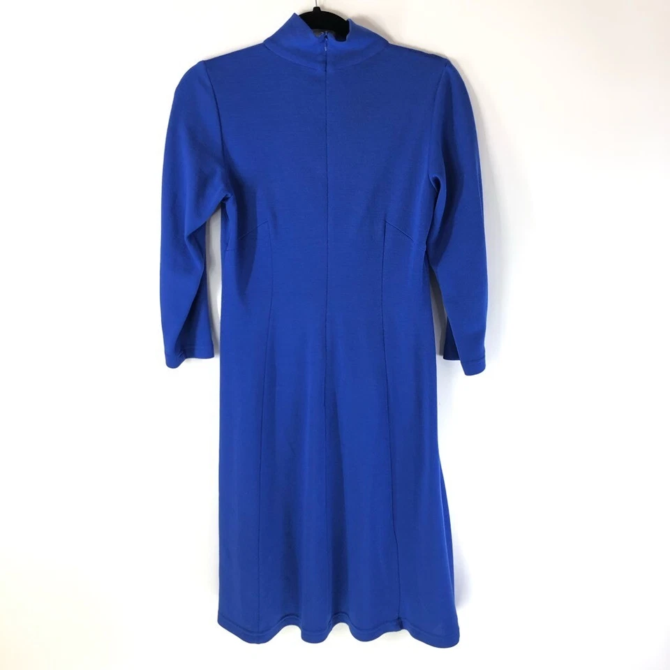 Worth Womens Sheath Dress Blue Mock Neck Wool Blend 3/4 Sleeve Back Zipper 4 - Image 2 of 4