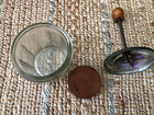 VINTAGE GLASS JAR CHOPPER METAL LID WITH WOODEN KNOB AND BASE CHOPPING BLOCK — photo 3