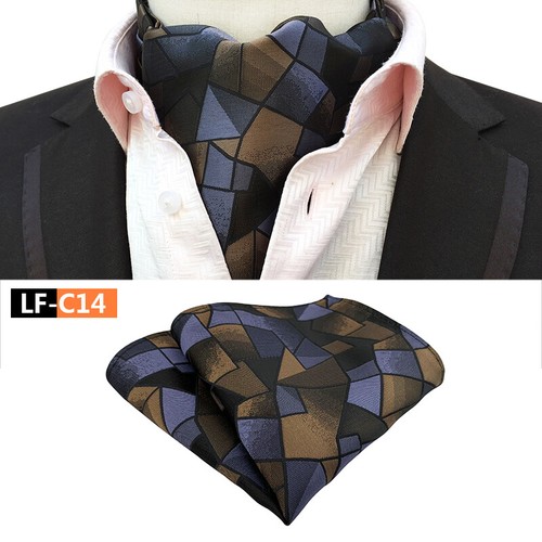 New Classic Men's Ascot Cravat Tie Silk Paisley Blue Scarves Cravat Hanky Set - Afbeelding 15 van 45