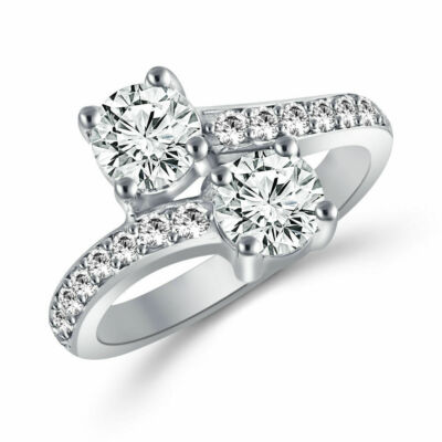 2 Carat Forever US Two Stone White Round CZ Engagement Ring In 925 Silver