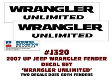 QJ-J320 2007 UP JEEP WRANGLER JK - WRANGLER UNLIMITED FENDER DECAL SET LICENSED