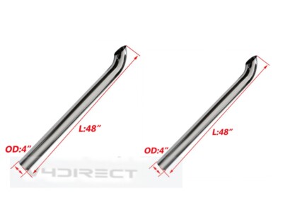 2PCS 4'' inch OD X 48'' inch Chrome Curved Truck Exhaust Truck Stack Pipe Tube Tip