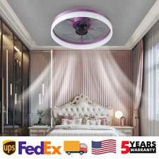 20 inch Ceiling Fan Light Modern Purple Flush Mount with APP Remote Control Kit