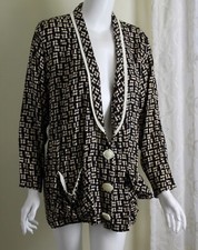 Canvasbacks Sz M French Funky Rayon 30s Print Blazer Jacket Quirky Art-to-Wear S
