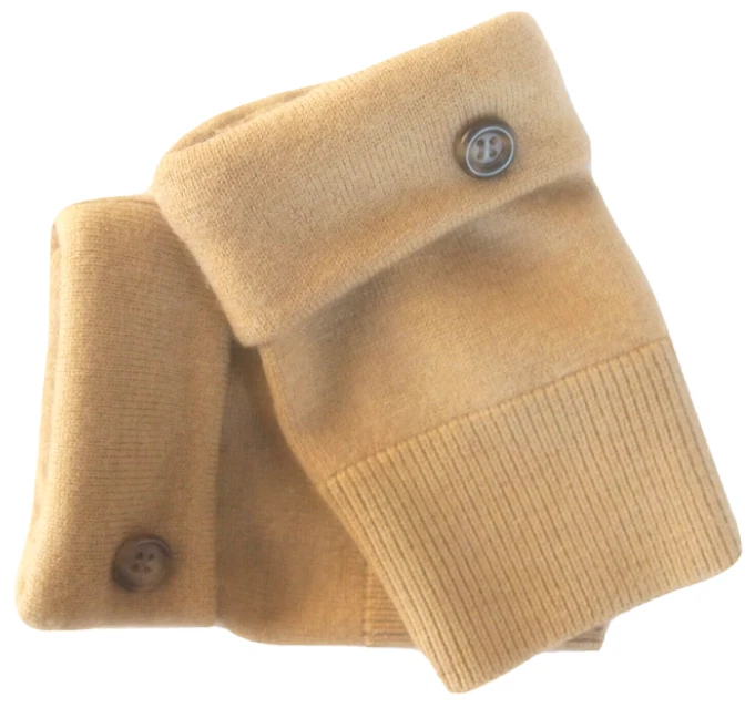 FINGERLESS GLOVES CAMEL BROWN 100% MERINO WOOL M - L MEDIUM - LARGE OS MITTENS