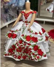 Mexican Mini Quinceanera Dresses with Big Bow Floral Toddler Birthday Party