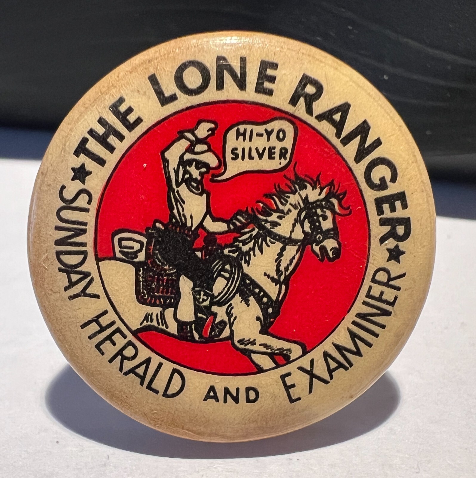 Lone Ranger Pinback 1950's THE LONE RANGER SUNDAY HERALD & Examiner Pinback Button 1