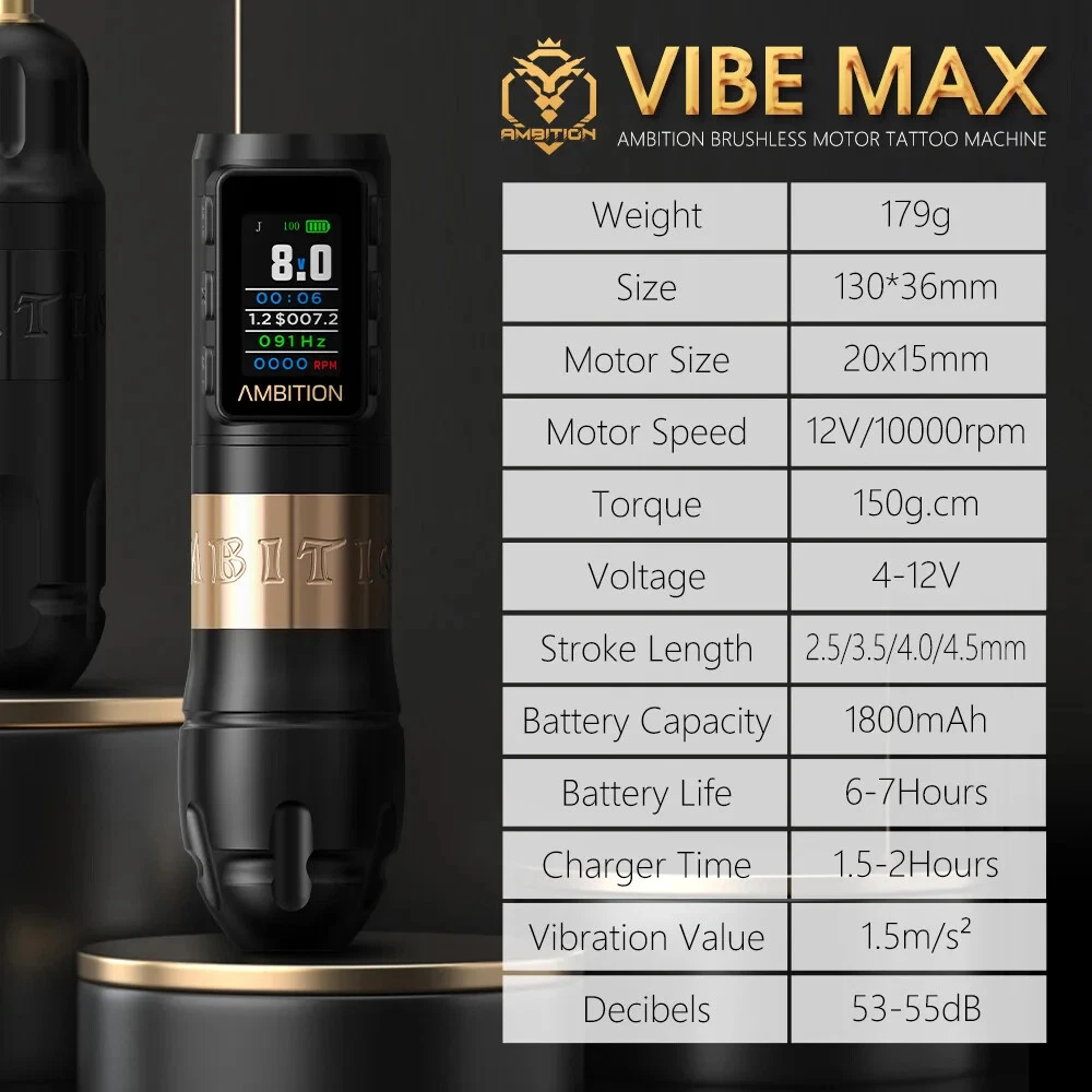 Ambition Vibe Max 2.5-3.5-4.0-4.5mm Stroke Wireless Tattoo Machine Pen Brushless - product detail image 6