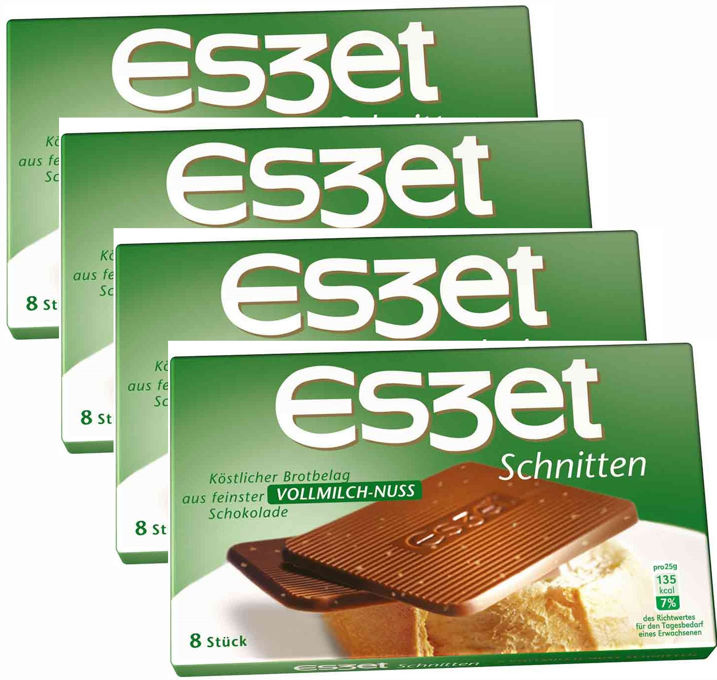Eszet Schnitten Vollmilch Nuss Schokolade - Eszetschnitte - 4 Packungen je 75g