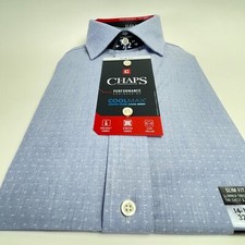 NWT CHAPS Men's Performance Cool Blue Frost Polka Dress Shirt 14.5 32/33 Small