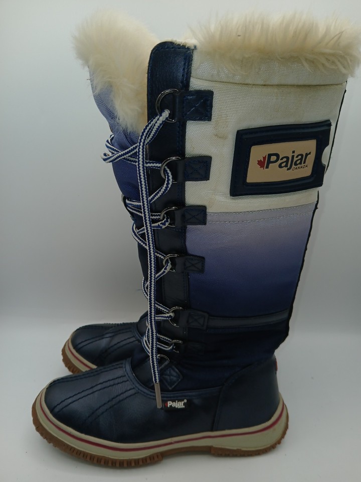 Pajar Canada Women's Faux Fur Winter Boots Navy Blue And White, Size 2 ...
