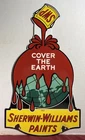 VINTAGE 1957 SHERWIN WILLIAMS PAINTS LARGE 16” PORCELAIN COVER EARTH SIGN