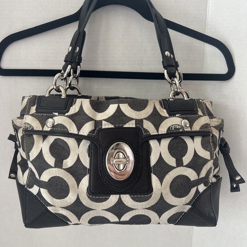 Vintage Coach Peyton Carryall Satchel Bag Black White Signature14515 Y2K