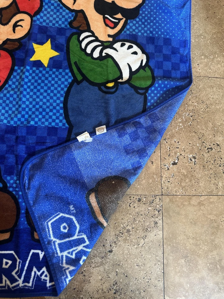Nintendo Super Mario Bros Blanket Throw Blue Mario Luigi Stars Plush Fleece - Image 3 of 4