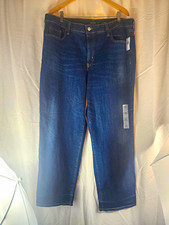 Old Navy Women's Blue Dark Wash Denim Jeans Loose Fit High Rise Straight 20