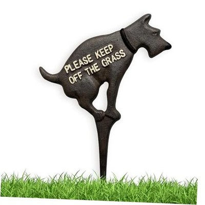 Please Keep Dogs Off Grass Sign, Cast Iron 9 x 12 Inch No Dogs Allowed Brown