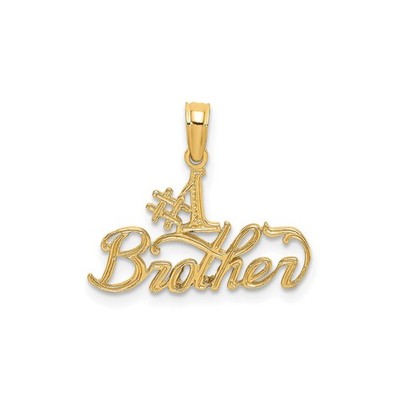 14k Yellow Gold Number One Brother Pendant for Men Bold Script Family Charm