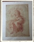 Tableau représentant un dessin de la Madone et l'enfant dessiné au fusain rouge