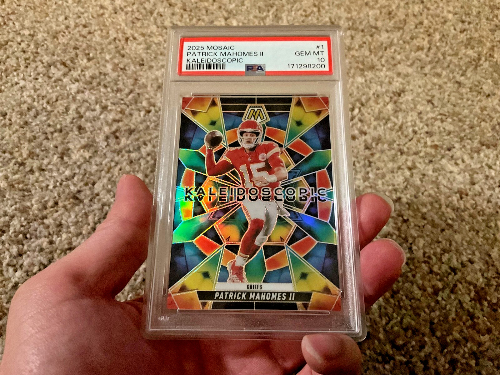 Patrick Mahomes II PSA 10 Kaleidoscopic 2025 Panini Mosaic Kansas City Chiefs view 1