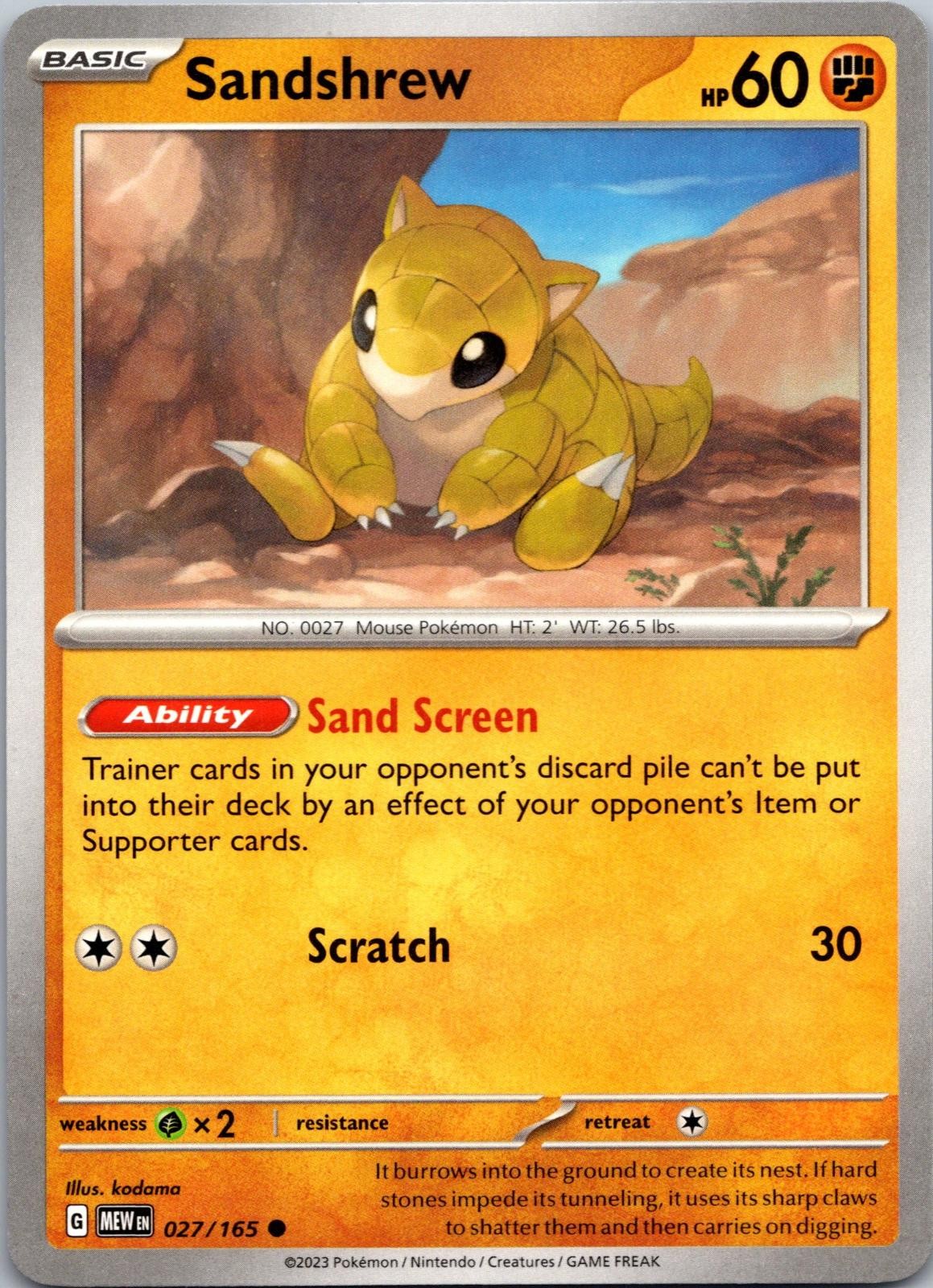 Sandshrew 027/165 Common MEW SV: Scarlet & Violet 151 Pokemon Lightly Played