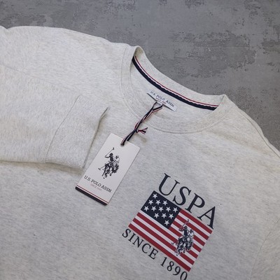 United States Polo Association Pullover Herren 2XL Grau Spellout Rundhals Pulli